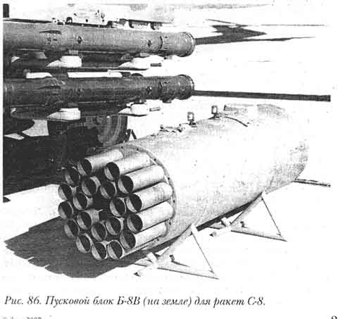 Пусковой блок Б-8В (на земле) для ракет С-8